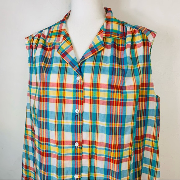 ❌SOLD❌ Y2K Picket & Post Plus Size 22W Button Down Plaid Shirt Top Sleeveless - Picture 3 of 7